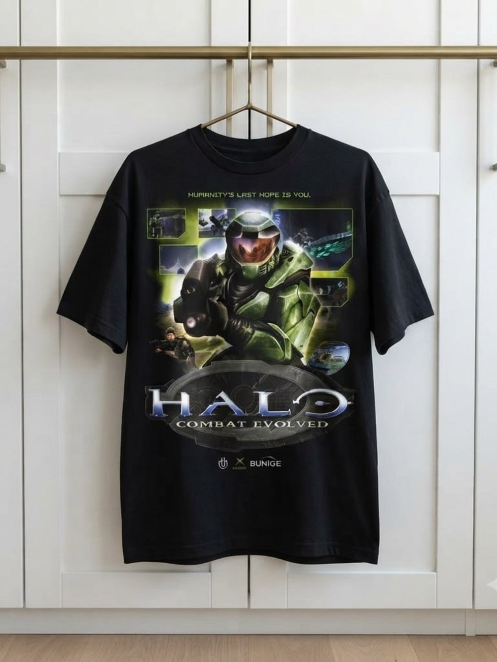 Gildan Black Halo: Combat Evolved Graphic Tee with Green Accents
